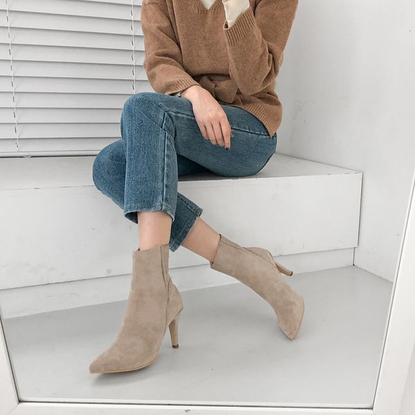 

fashion leather/suede, thin, women's stiletto thin-fingered boots, black apricot, size 33-42 59fg