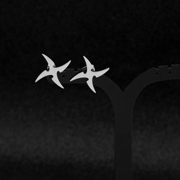 

stud 1 pair stainless steel punk personality windmill flying mark ear earrings for women and men gift wholesale kpop korea, Golden;silver