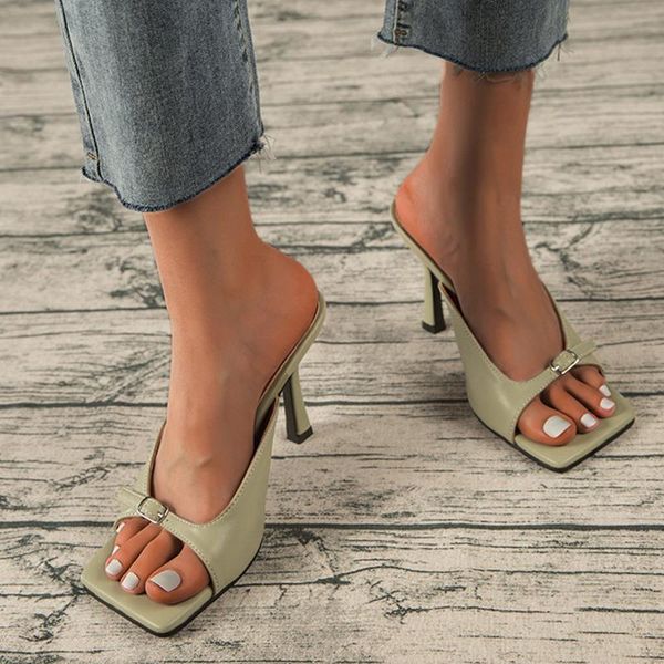 

designer sandals 2021 summer women's mules modern women slippers shoes female slides high heels square toe shoe ladies, Black