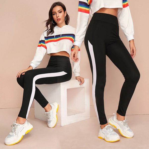 

2021 simple casual sport high waist plus size women autumn elastic cotton slim fit lady workout leggings long pants th31, Black