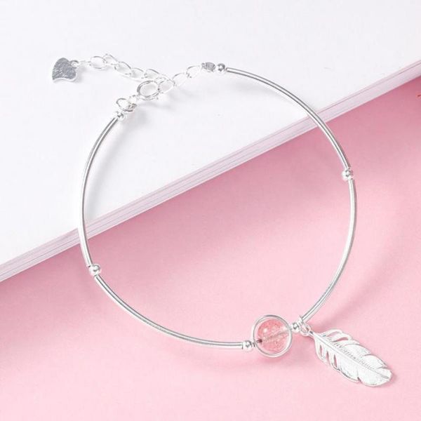 

charm bracelets sweet girl bracelet 925 silver adjustable anti allergy strawberry crystal feather pendant jewelry birthday mothers day gift, Golden;silver