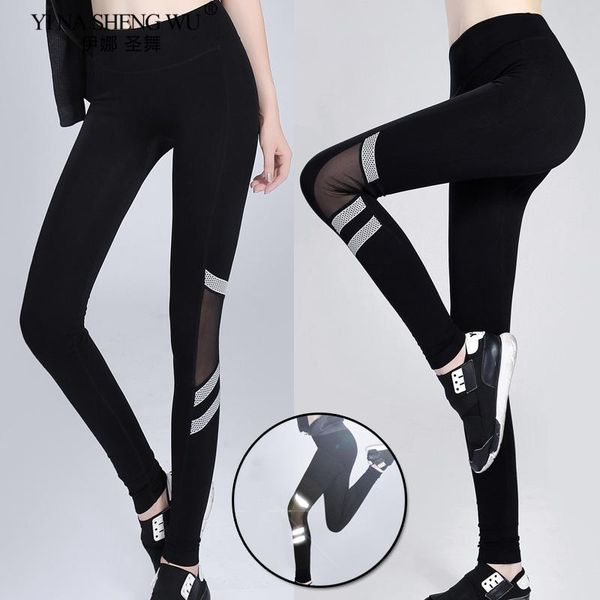 

yoga pants women running leggings high waist pants reflection tights net yarn leggings gym fitness training female push up new, White;red