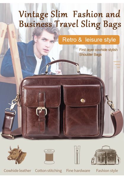 

cowhide leather messenger bag men genuine leather handbag male travel pad shoulder for men office totes