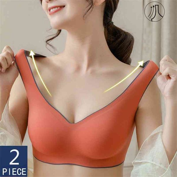 

2 pcs bras for women seamless latex underwear women bra with pad push up female intimate fashion very comfortable bralette 210728, Red;black