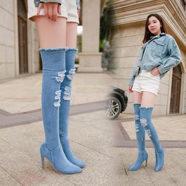

boots side zipper slim women's season pointed knee-high size fashion, Black