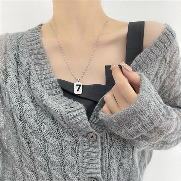 

pendant necklaces lucky number 7 square long hollow necklace wild summer sweater chains jewelry for women, Silver