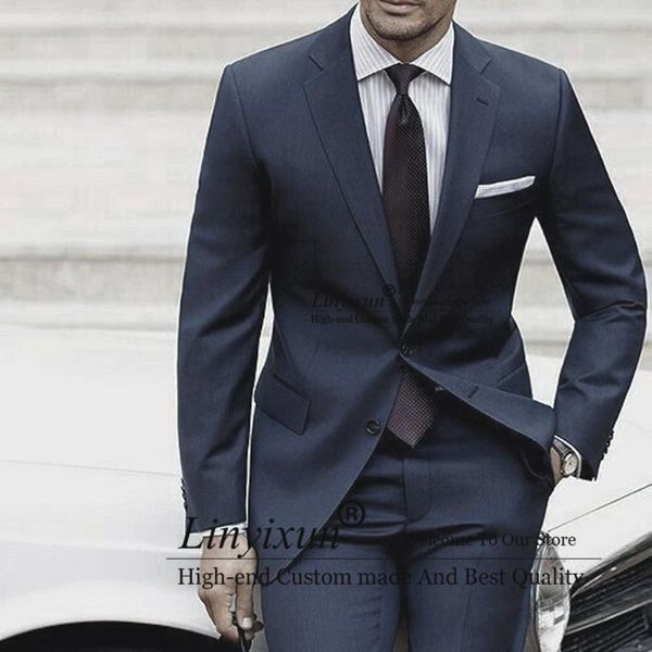 

men's suits & blazers casual slim fit men navy blue formal business traje hombre 2 pieces groom tuxdeos for wedding jacket pants costum, White;black