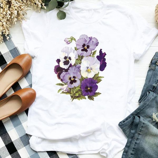 

women lady fashion 90s office work fashion flower floral 90s t tee womens tshirt female shirt clothes graphic t-shirt, White