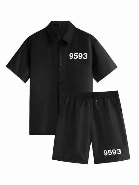 

men number print shirt & drawstring waist shorts v2qv#, Gray