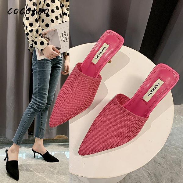

slippers pointed high heels students 18 years old 2021 fashion literary fairy style with skirt baotou sandals and gentle, Black