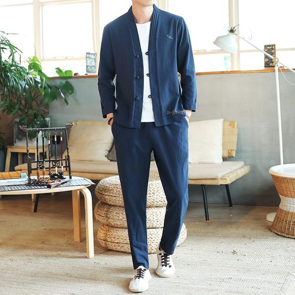 

men's tracksuits easy jacket korean cardigan t shirt chinese style suit, Gray