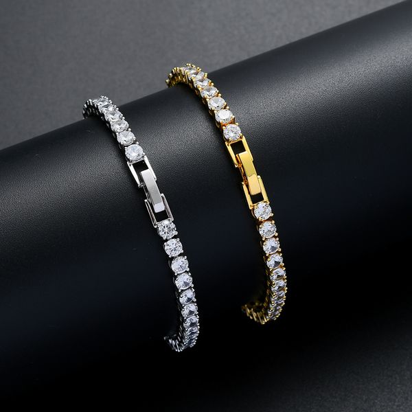 

tennis chain 3mm 4mm 5mm copper micro zircon inlaid 1 row bracelet hip hop bracelet, Black