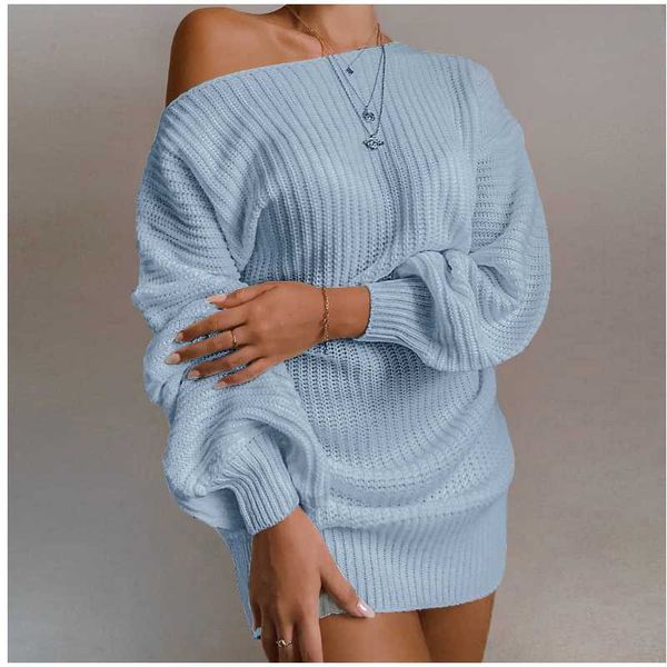 

casual dresses 2021 europe america autumn spring women dress lantern sleeve sweater fashion kintted pullovers female short soild color, Black;gray