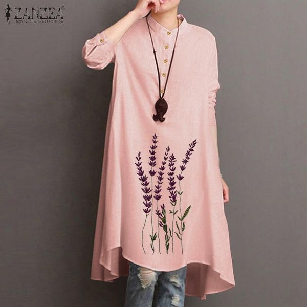 

women vintage cotton linen blouse zanzea autumn embroidery floral long shirt casual long sleeve tunic female blusas chemise, White