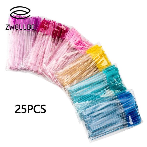 

false eyelashes zwellbe good quality disposable 25 pcs/pack eyelash eye lash makeup brush mini mascara wands extension tool