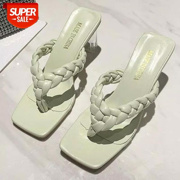 

new 2021 ladies sandals clip toe high block heels transparent soft slip on big size 42 casual beach slippers zapatillas mujer #lw01, Black