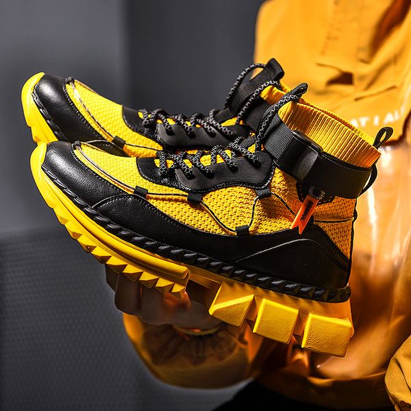 

fashion big size light men casual shoes yellow high platform sock mens sneakers outdoor chunky shoes men zapatos hombre