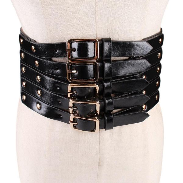 

belts bandoleira sale cinto feminino 2021 elastic ultra wide waistband women's rivets hollow stitching decorative waist thin seal, Black;brown