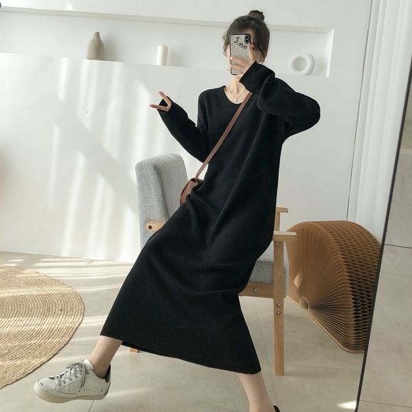 

casual dresses v-neck women fashion loose sweater autumn long sleeve straight knitted oversized vestidos femme v7xd, Black;gray