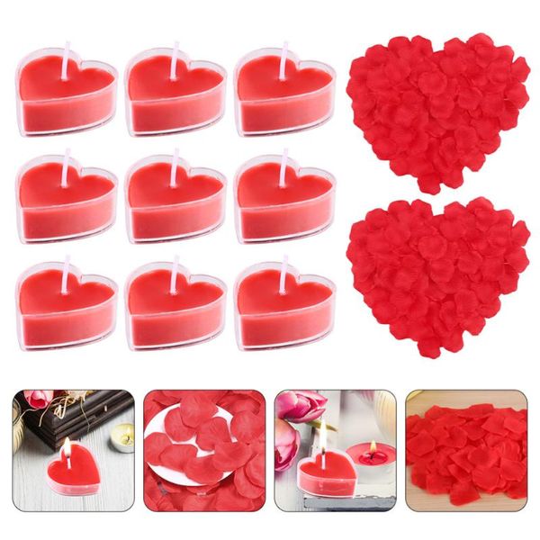 

5 sets delicate scented candles heart shaped aroma candles with fake rose petal