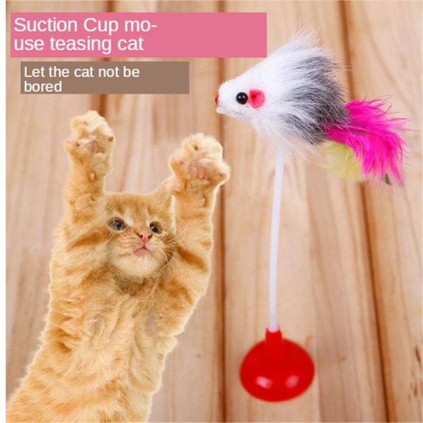 

cat toys pet toy funny plush mouse interactive false colorful elastic sucker feather vertical teaser stick cats