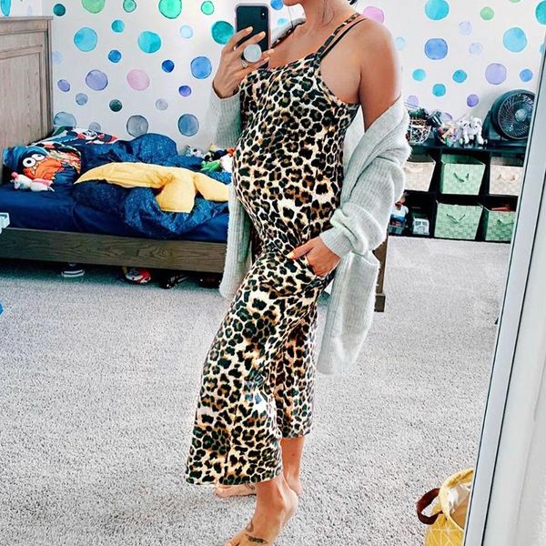 

maternity bottoms jumpsuit pregnant trousers plus size xxl women strap sleeveless leopard printed overalls d30, White