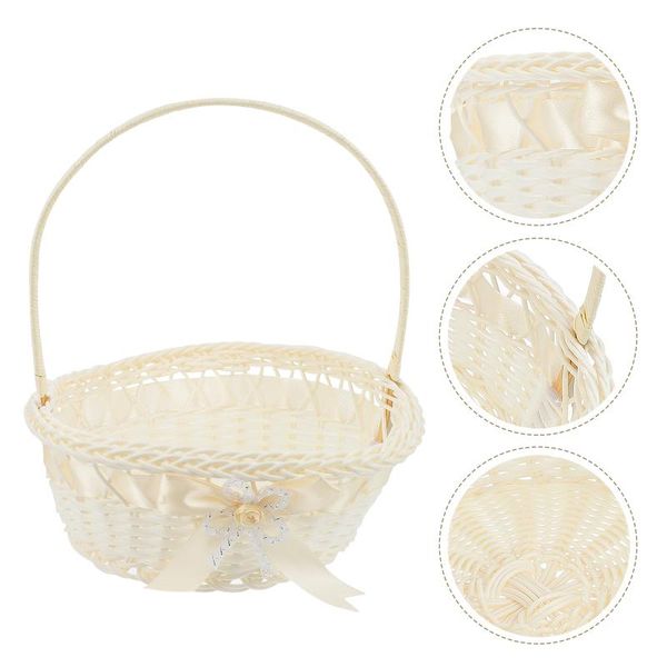 

storage baskets plastic wicker flower basket handle picnic fruit woven hand