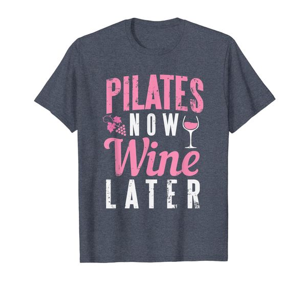 

funny pilates now wine later gym beverage t-shirt, White;black