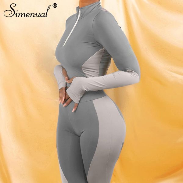 

sporty casual and pants lounge sets active wear fitness patchwork long sleeve women zipper two piece outfits skinny, White;black