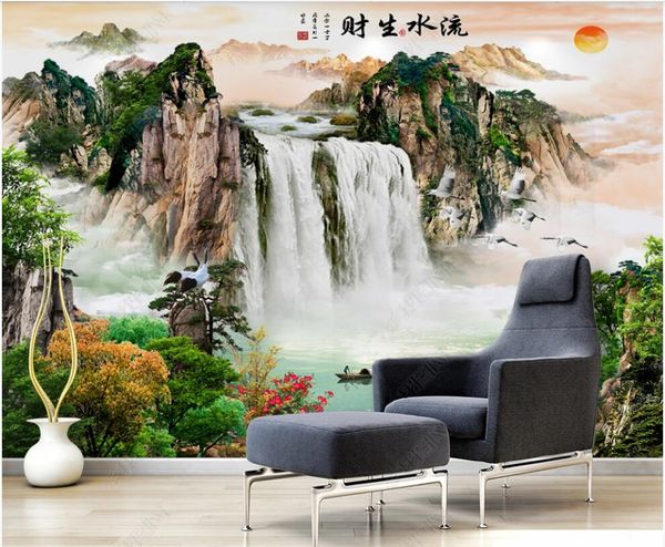 

3d wallpaper custom p mural ink painting sunrise mountain waterfall scenery room home decor 3d wall murals wallpaper for walls 3 d