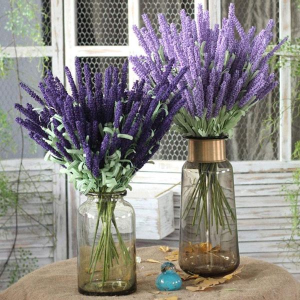 

12 heads/bouquet romantic provence artificial flower purple lavender bouquet fake green leaves for home party decorations