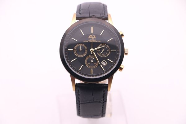 

men's fashion quartz watch aehibo all working six needles multifunction calendar dial black stainless steel case chronograph leather st, Slivery;brown