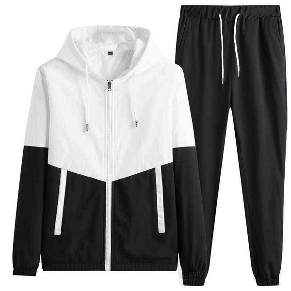 

youth fashion mens hooded jacket+pant sportwear sets men patchwork sport suit casual tracksuit male couples sweat suits -6xl, Gray