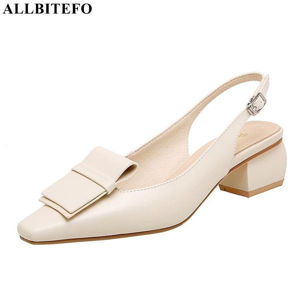 

allbitefo size 34-42 soft genuine leather brand fashion women heels shoes summer expose the heel women sandals sandalias, Black