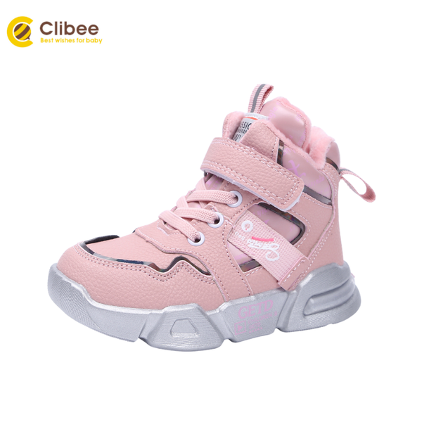 

boots clibee ly spring autumn boys girls lightweight ankle with short plush lining and orthopedic leather insole 23-28, Black;grey