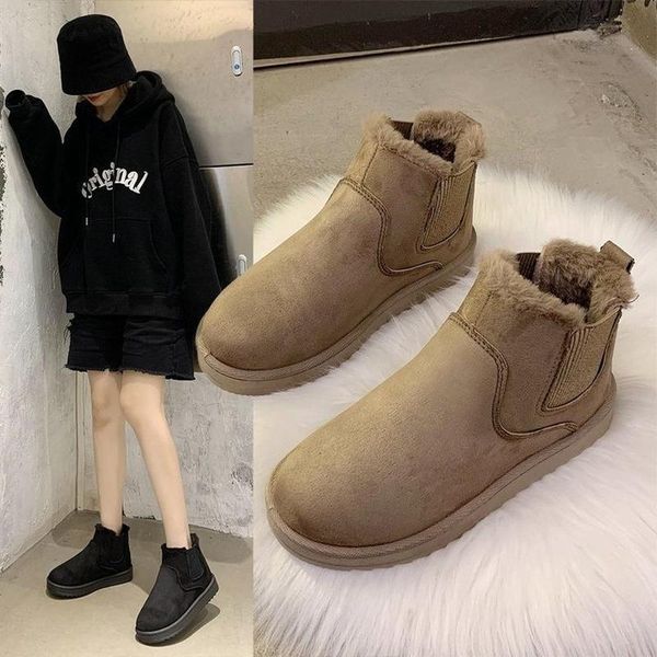 

boots 2021 winter shoes for women australia luxury designer booties woman low heel round toe boots-women zapatos mujer, Black