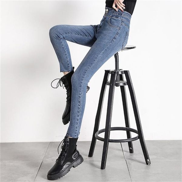 

women's jeans for 2021 spring and autumn ankle-length high waist skinny thin pencil pants, Blue