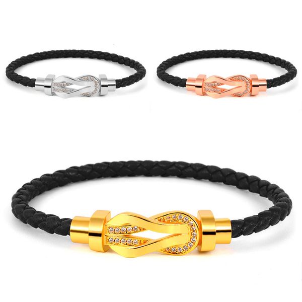 

bangles bracelets half brick 8-shaped bracelet micro inlaid leather rope magnetic buckle horseshoe multi color, Black