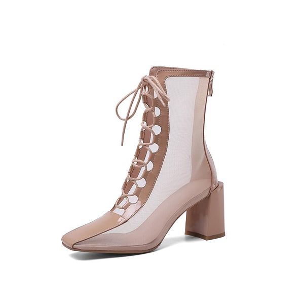 

dress shoes 2021 summer style breathable mesh cool boots thick heel all kinds of hollow high heels, Black