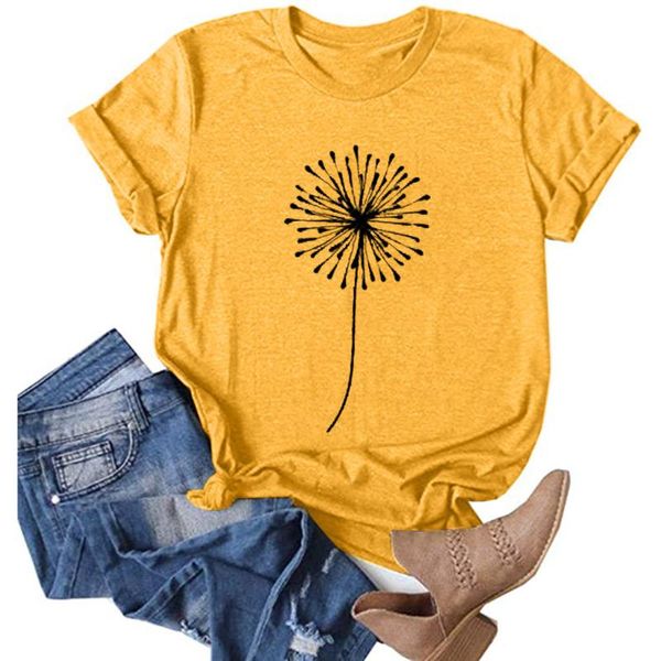 

women's t-shirt summer t shirt women dandelion bouquet print short sleeve casual loose white for girls students lady vogue tees #