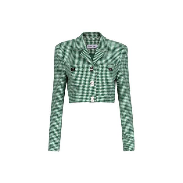 

women's jackets fall 2021 houndstooth lock short jacket green high-quality fashion lapel single-breasted pocket design small suit, Black;brown