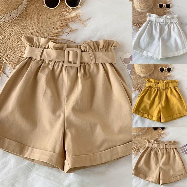 

women's shorts korean brief design casual for women 2021 fashion solid high waist wide leg with belt summer elastic, White;black