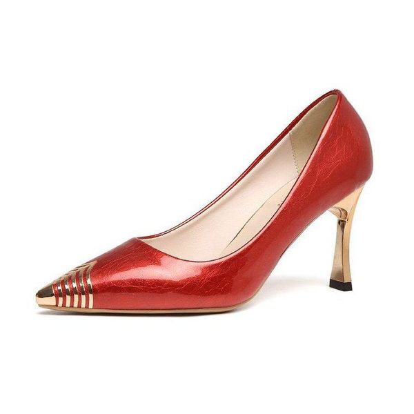 

dress shoes high-heeled women 2021 spring metal point shallow mouth single fashion patent fine heel women's wedding, Black