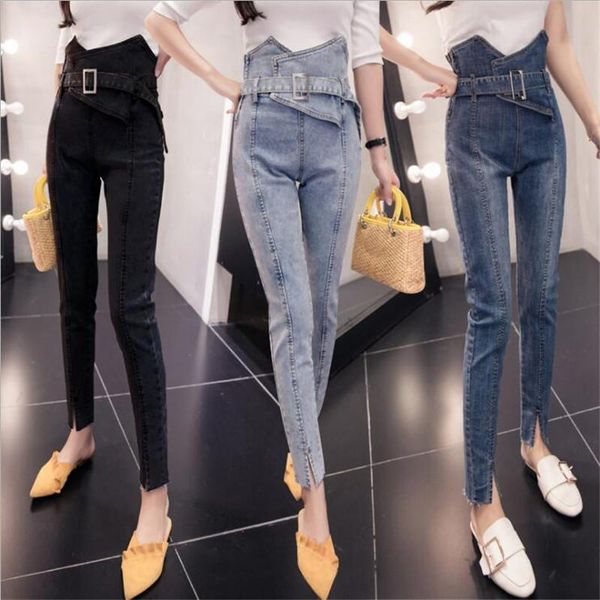 

women's jeans 2021 spring autumn high waist woman pencil pants skinny women fashion ladies femme denim abdomen in jag ninth, Blue
