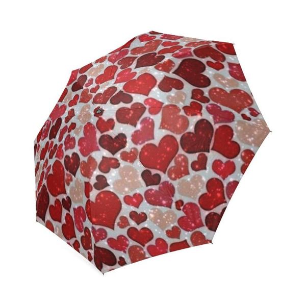 

umbrellas sparkling hearts, red custom printing foldable sun rain folding umbrella 100% fabric aluminium high-quality