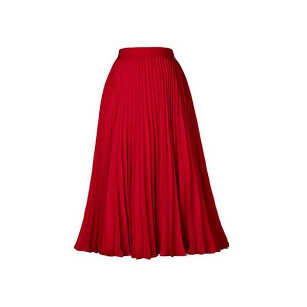 

skirts chiffon pleated skirt women solid basic midi good quality, Black