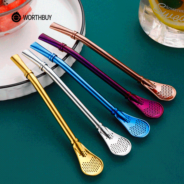 

drinking straws worthbuy straw spoon stainless steel for drinks reusable drinkware mate tea filter party bar accessories