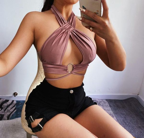 

women's tanks & camis 2021 halter neck strapless hollow ring camisole, White