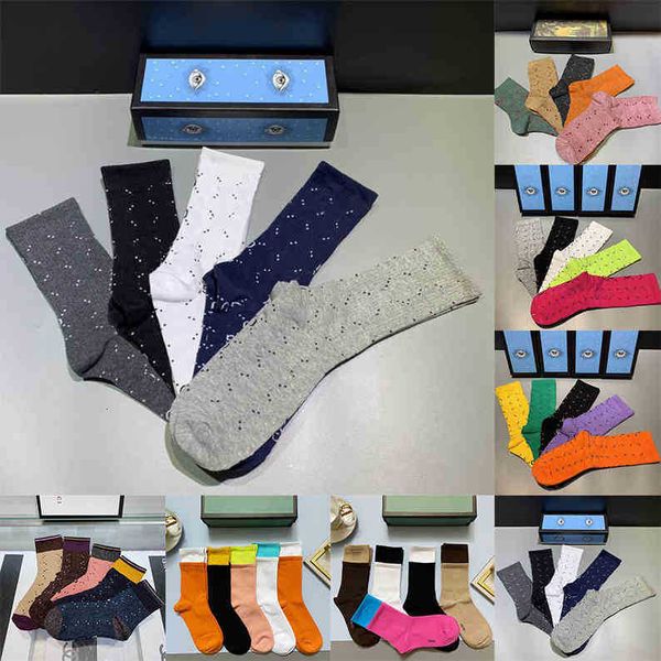 

2021 designers mens womens socks five brands luxe sports winter mesh letter printed sock cotton man femal socks with box for gift, Black