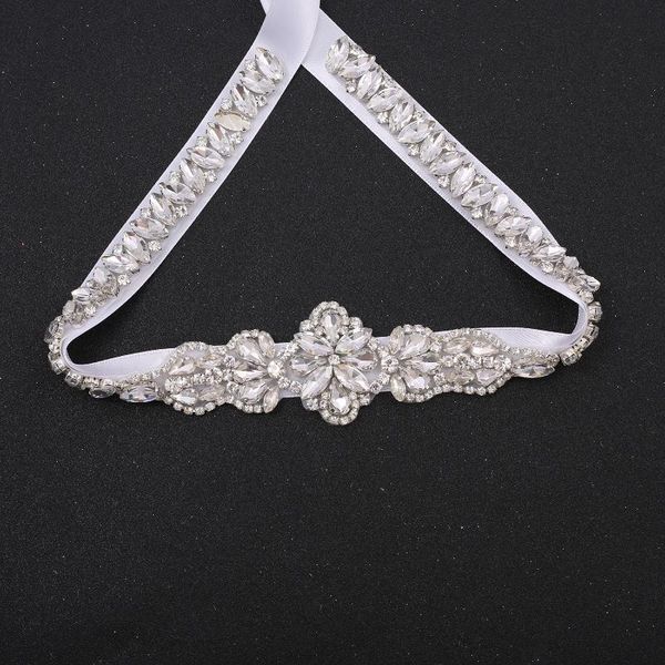 

wedding sashes sesthfar rhinestone bridal belt beaded bridesmaid sash ribbon crystal applique for evening dress, White